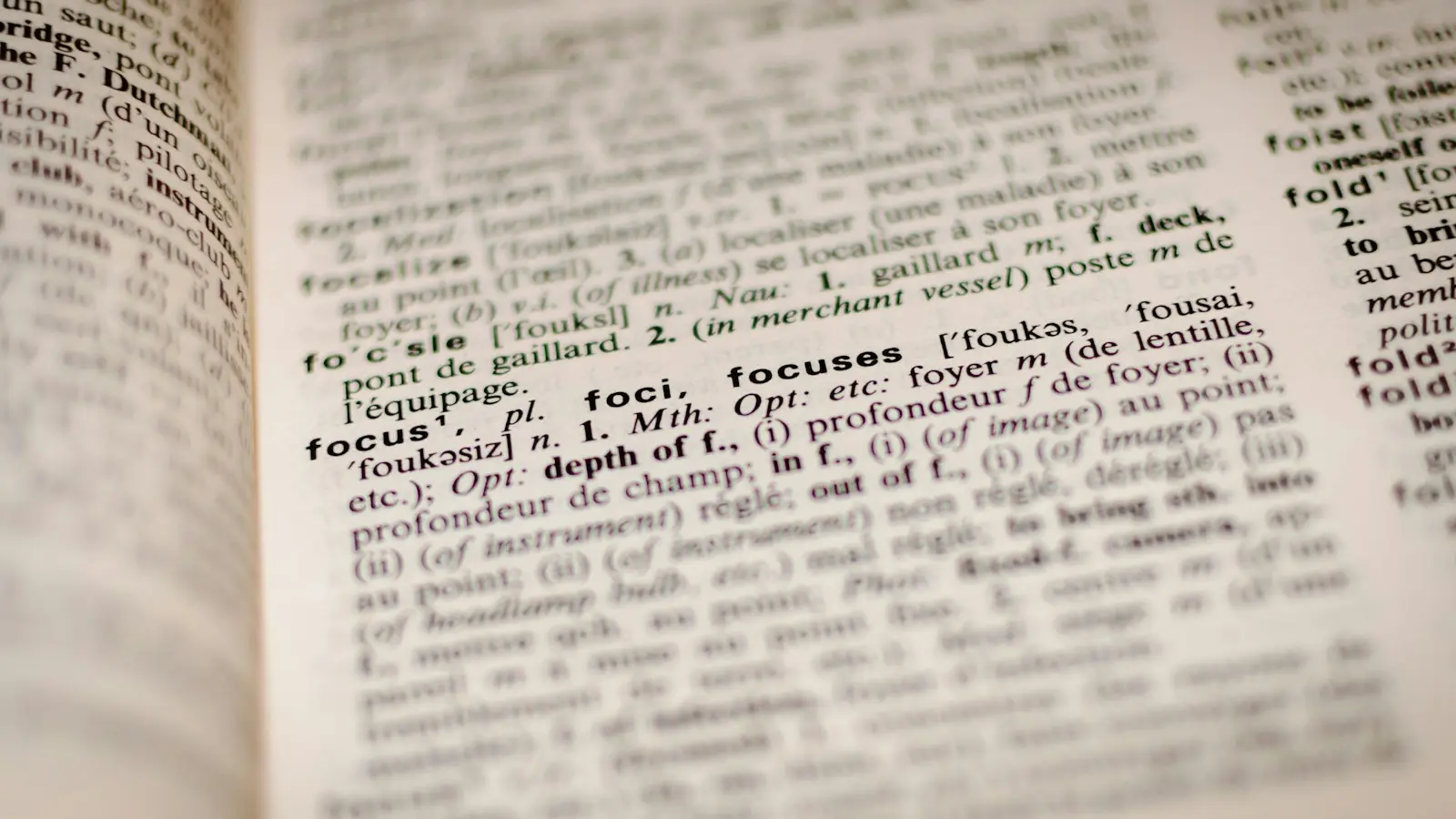 Focus dictionary index page
